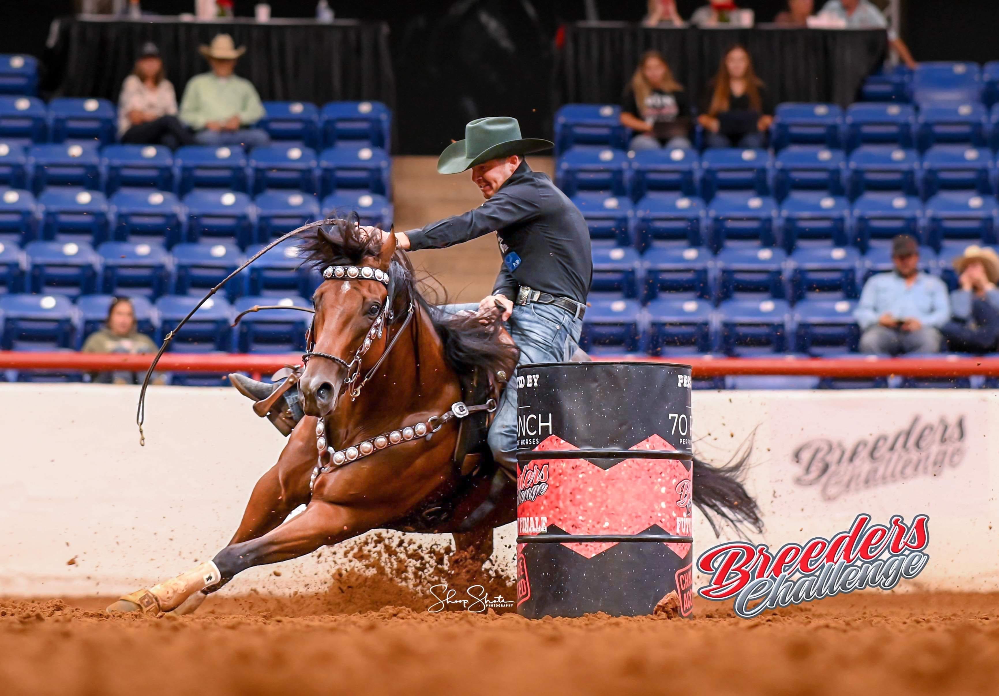 TNR WannaSeeMyCanCan winning the 2023 Breeders Challenge with Dacota Monk despite a broken rein!